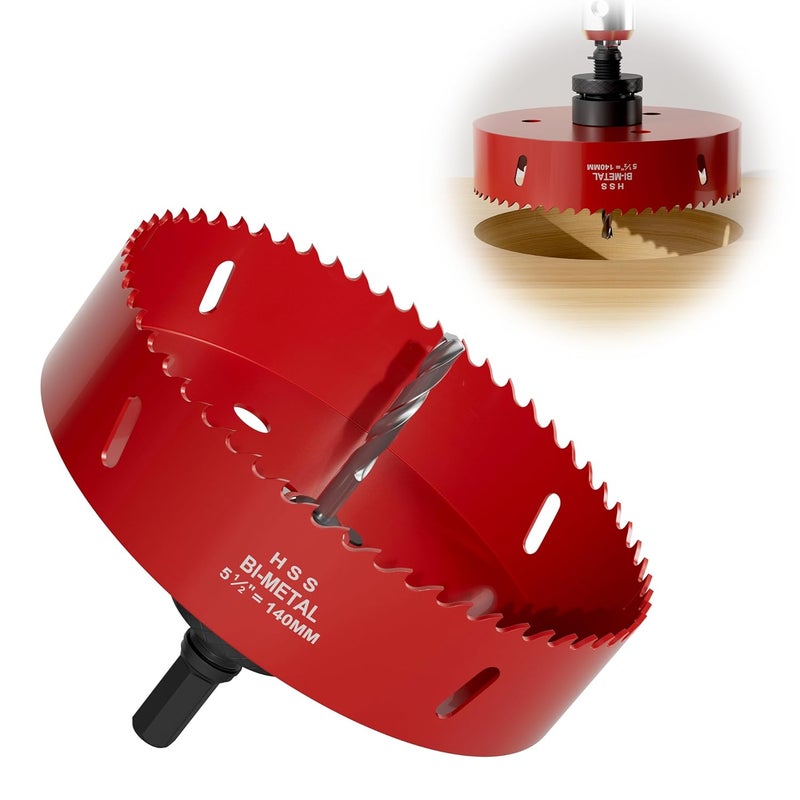 FIVELAKE 5-1/2" (140mm) Bi-Metal M42 High Speed Steel Hole Saw with Pilot Drill Bit, Smooth Cutting Edge for PVC, Drywall, Wood, Plastic, Gypsum Board, Rubber, Thin Metal - Image 1